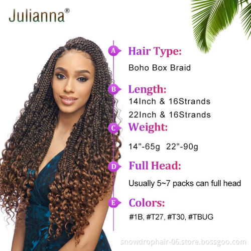 Julianna Crochet Hair River Box Braid Messy Bohemian Box Braid With Curly End Goddess Knotless BohoBox Braid